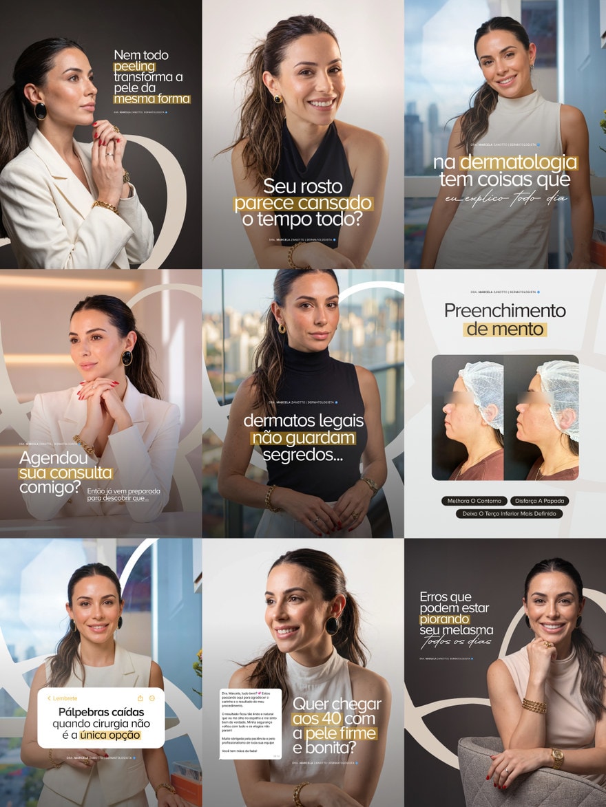 Artes de Instagram produzidas para a Dra. Marcela Zanotto